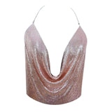 Metal Sequins Backless Chain Halter Crop Top - Alt Style Clothing