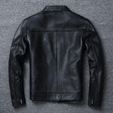 Edgy Motorcycle Jacket in Genuine Leather with Stand Collar