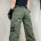 Vintage Grunge Gothic Bandage Cargo Pants with Buckle Detailing - Punk Style Sweatpants