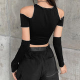Gothic One Shoulder Sleeve Crop Top - Alt Style Clothing
