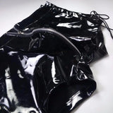 Shiny High-Waist Leather Shorts with Zipper Detail