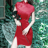 Cheongsam Vintage skinny Dress Women Satin Gothic Style - Alt Style Clothing