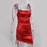 Sexy Runched Dress Satin Bodycon Spaghetti Strap Dress