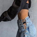 High Waisted Chain Jeans - Featuring a Cross Chain and Hollow Out Design for a Sexy and Elegant Look