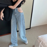 High Waisted Chain Jeans - Featuring a Cross Chain and Hollow Out Design for a Sexy and Elegant Look