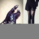 Stylish Nine-Point Faux Leather Gothic Punk Leggings for Women with Imitation Lace Detailing