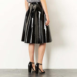 Pleated Midi Skirt Gothic High Waist Knee Length PU Leather - Alt Style Clothing