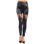 High-Waist Faux Leather Gothic Punk Leggings with Lace Detailing