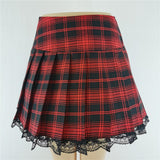 Plaid Contrast Lace Plaid Pleated Vintage Mini Skirt - Alt Style Clothing