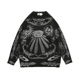 Gothic Skulls Oversized Sweater with Frayed Details for Women