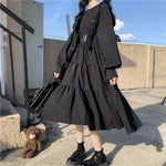 Goth Punk Style Bandage Black Puff Sleeve Dress