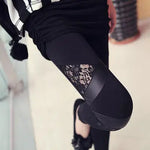 Leather Push-Up Leggings with Stretch Splicing and Lace PU Design