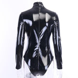 Long Sleeve PU Leather Bodysuit Slim Turtleneck Body Suit - Alt Style Clothing