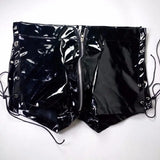 Shiny High-Waist Leather Shorts with Zipper Detail