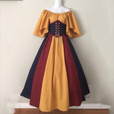 European American Medieval Retro Contrast Color Stitching Flying Sleeves Lace-up Dress - Alt Style Clothing