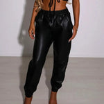 PU Elegant Office Casual Loose Harem Leather Pants