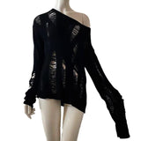 Split Hole Knit Sweater Gothic Lady Hollow Out Cool Pullover - Alt Style Clothing