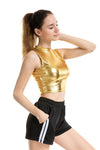 Crop Top Shiny Material Leather Sleeveless Vest - Alt Style Clothing