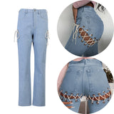 High Waisted Chain Jeans - Featuring a Cross Chain and Hollow Out Design for a Sexy and Elegant Look