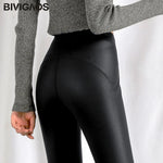 Gothic Velvet Faux Leather Leggings Slim Skinny Pencil Pants