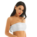 Off Shoulder Strapless Patent Leather Tube Crop Top - Sleek Gothic Statement