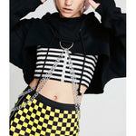 Long Sleeve Pullover Hoodie Crop Top With Metal Chain - Alt Style Clothing