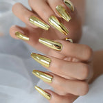 24-Piece Metallic Gold Mirror Coffin Nail Tips - Long Ballerina Press-On Set