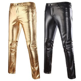 Faux Leather Skinny Pants with Button Detail for Motorcycle Fashion