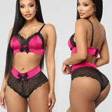 Satin Bow-knot Lingerie See Through Bra And Panties Set - Alt Style Clothing