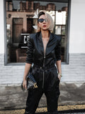 Soft Faux Leather Cargo Jumpsuit Long Sleeve Zipper