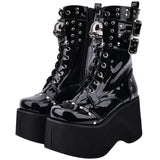 Gothic Punk Rock Lace-up Boots Block Heel Thick Platform Boots