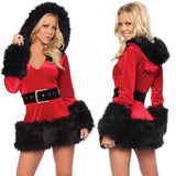 Santa Cosplay Costume For Women Red Hooded Furry Long Sleeve - Alt Style Clothing