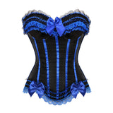 Satin Overbust Corset Top Lace Bowknot Decorated Clubwear
