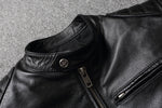 Edgy Motorcycle Jacket in Genuine Leather with Stand Collar