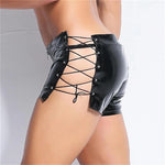 Shiny High-Waist Leather Shorts with Zipper Detail