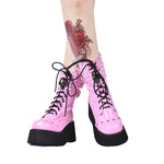 Gothic Punk Rock Lace-up Boots Block Heel Thick Platform Boots