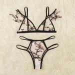 Floral Embroidery Sheer Mesh Lingerie Set