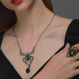 Gothic Vintage Green Crystal Spider Pendant Necklace - Alt Style Clothing