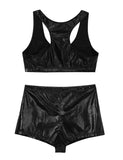 High Waist Faux Leather Shorts Elastic Push up PU Hot Pants With Crop Top