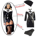 Saintlike Seductress Costume Faux Leather PVC Wetlook Nun Costume - Alt Style Clothing