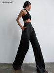 Classy Women High Waist Floor-Length Satin Trousers - Alt Style Clothing