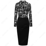 Retro Women Work Office Business Sheath Slim Bodycon Formal Stand Collar With Key Hole Pencil Summer Dress HB430 - Alt Style Clothing
