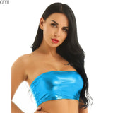 Off Shoulder Strapless Patent Leather Tube Crop Top - Sleek Gothic Statement