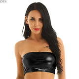 Off Shoulder Strapless Patent Leather Tube Crop Top - Sleek Gothic Statement