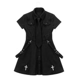 Punk Gothic Mini Dress Short Sleeve - Alt Style Clothing