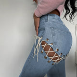 High Waisted Chain Jeans - Featuring a Cross Chain and Hollow Out Design for a Sexy and Elegant Look