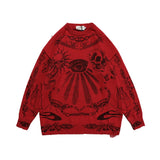 Gothic Skulls Oversized Sweater with Frayed Details for Women