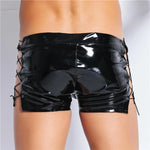 Shiny High-Waist Leather Shorts with Zipper Detail