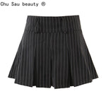 Vintage style sexy high waist striped pleated mini skirt - Alt Style Clothing