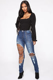 Mid-Waist Slim Fit Chain Hole Denim Jeans – High Street Stretch Pencil Pants